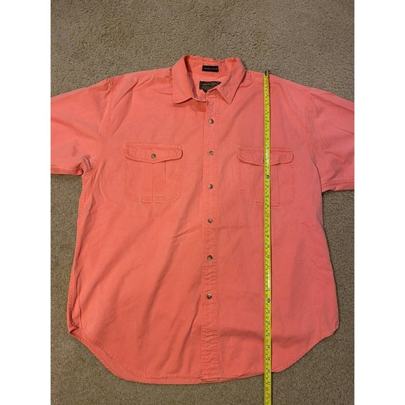 Eddie Bauer Button Up Shirt Mens XL Short Sleeve Pink Coral Rufton Twill - Picture 5 of 8